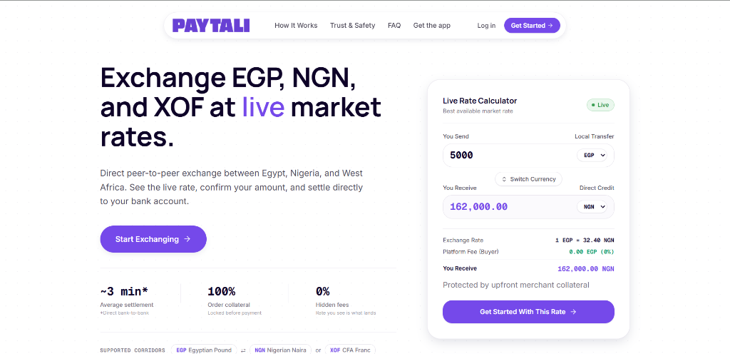 PayTalli Currency Exchange interface